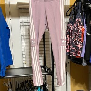 Adidas Lavendar leggings with trademark Stripes. Small.